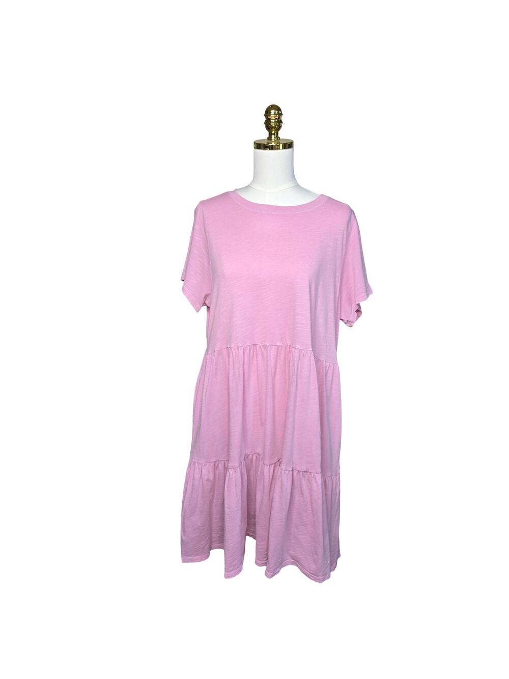 Old Navy Pink Tiered Babydoll Dress Large Cotton Swing Cottagecore Coastal